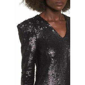 Leith Womens Black Sequin V Neck Sheath Mini Dress